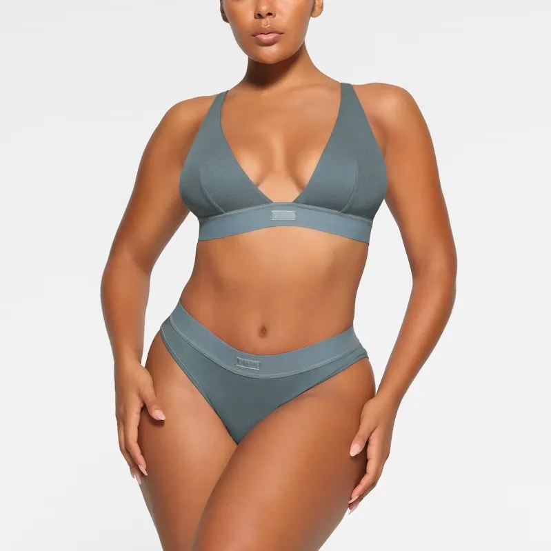 SKIMS COTTON RIB PLUNGE BRALETTE Bra Women's KYANITE/Blue Crystal Stone-1