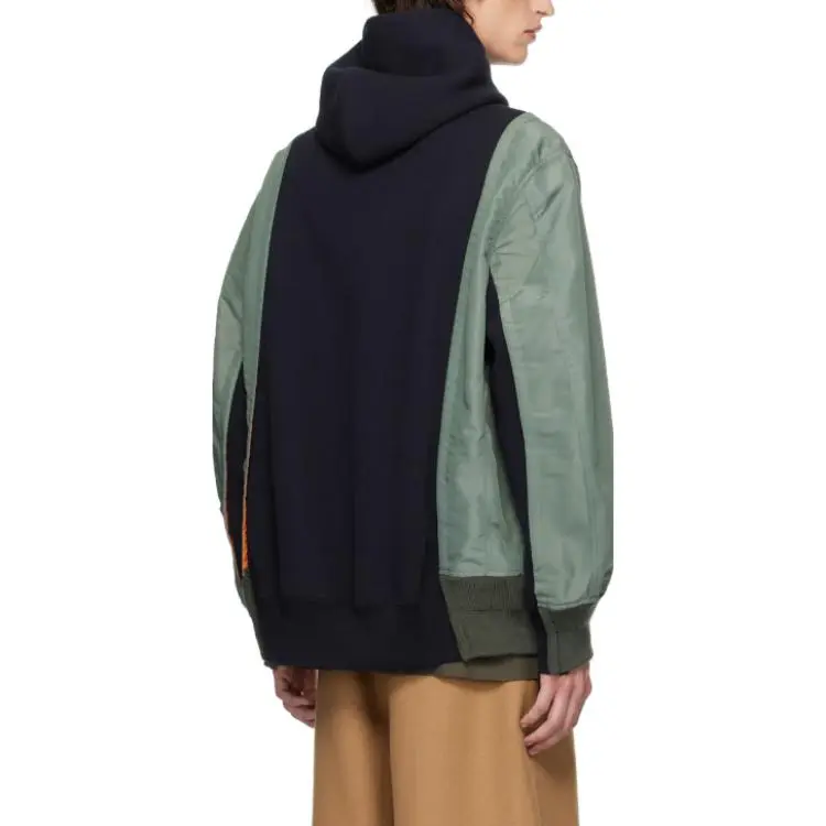 Sacai Panelled Zip Up Drawstring Hoodie-4