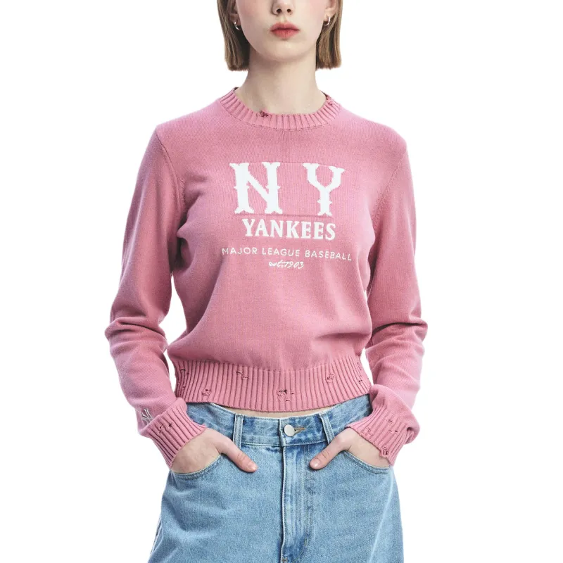 MLB New York Yankees Sweater Women's All Over Print Pink-2
