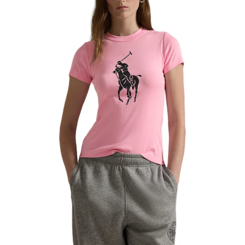 Polo Ralph Lauren Logo Pony Round Neck Pullover Slim Fit Short Sleeved T Shirt Women's Pink-1