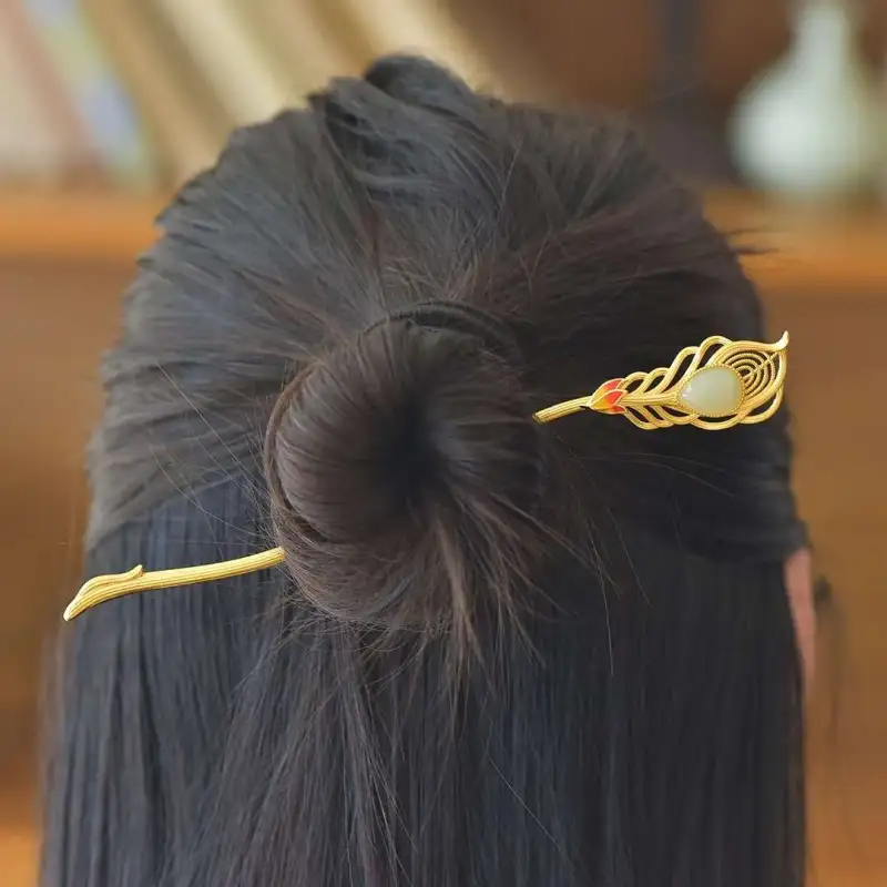 Gifts Hairpins Pale Greenish White Jade Women's-6