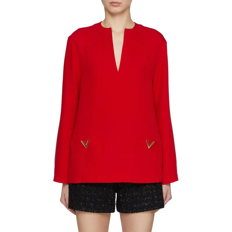 Valentino VLogo Plaque V Neck Blouse-3