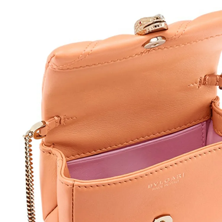 BVLGARI Serpenti Cabochon Calfskin Shoulder Bag Crossbody Bag Mini Women's Coral Orange-4
