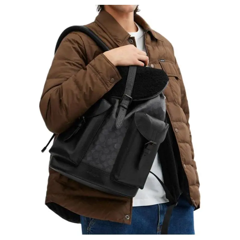 COACH Cow Leather Backpack Large Size Men's Black-3