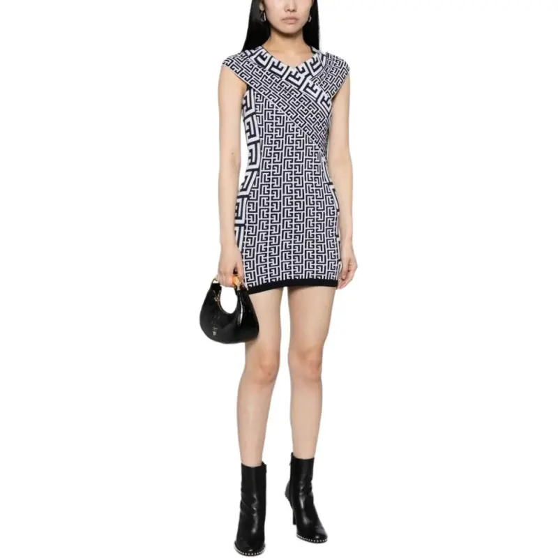 BALMAIN Off shoulder Monogram Minidress-1
