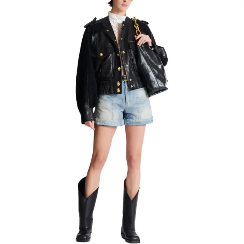 BALMAIN Tweed panel Leather Bomber Jacket-3