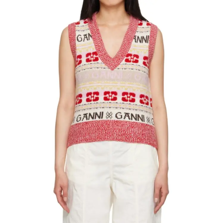 GANNI Intarsia-knit Logo Vest-3