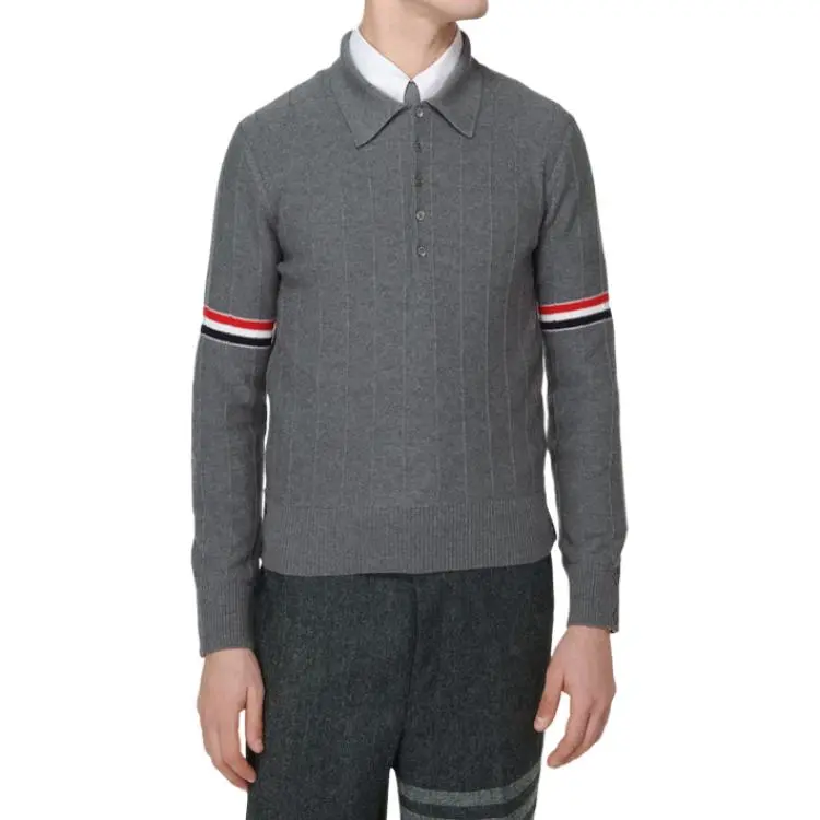 THOM BROWNE RWB Striped Long Sleeved Polo Shirt-2