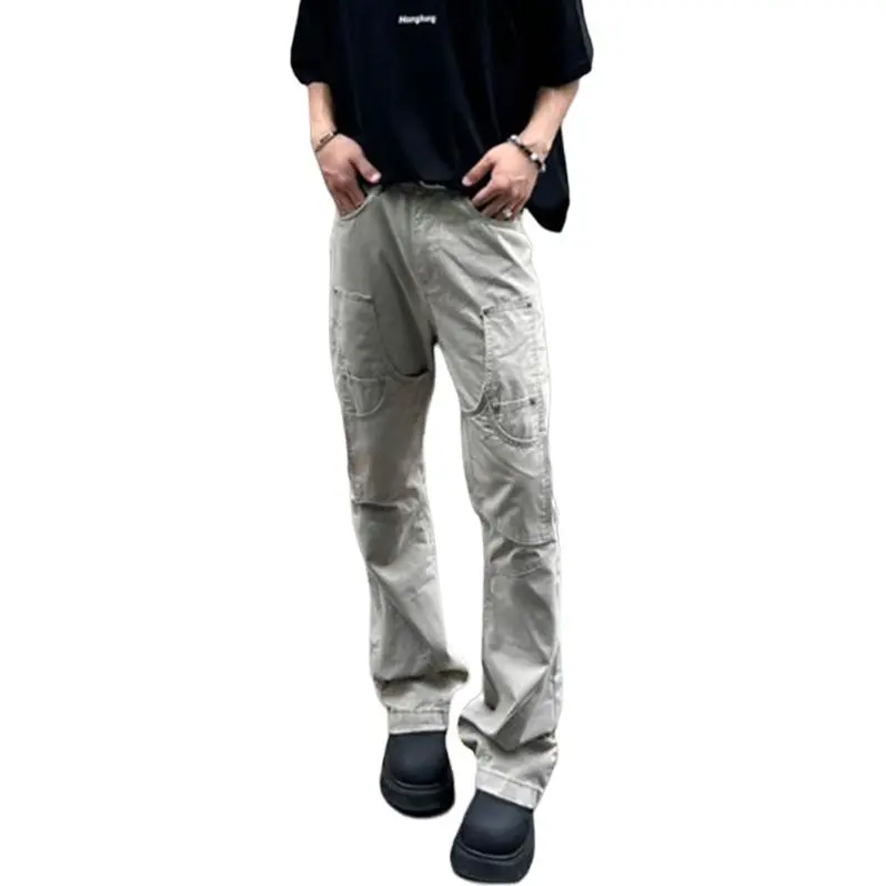 IJRJ Casual Pants Unisex White Gray-1
