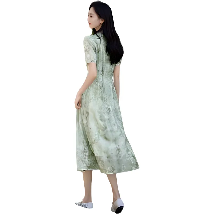 Mo Han Yi Mei Short Sleeved Dresses Women's Green-1