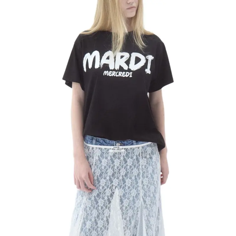MARDI MERCREDI T Shirt Women's Black/White Korean Style-1