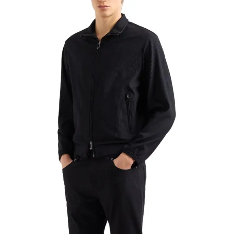 EMPORIO ARMANI Canneté effect Stretch Nylon Full zip Blouson-2