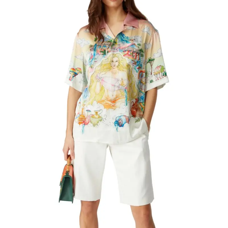 CASABLANCA The Road To Knowledge Short Sleeved Satin Shirt-4