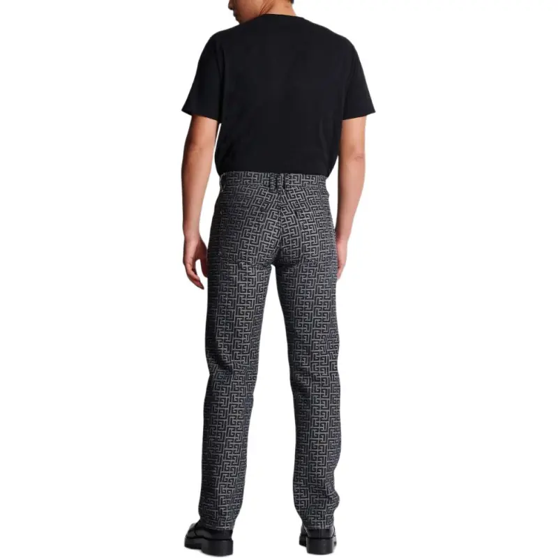 BALMAIN Monogrammed Jacquard Denim Jeans-4