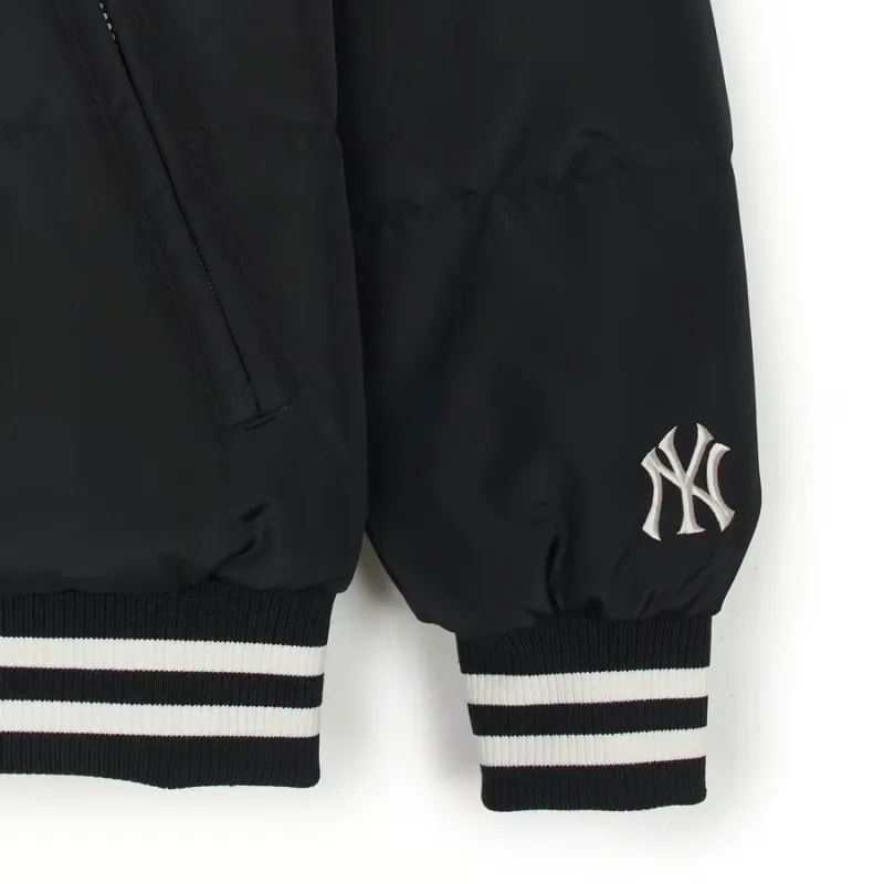 MLB Varsity Front Cursive Rib Mid Short Down Jkt Baseball Jacket Unisex Black-4