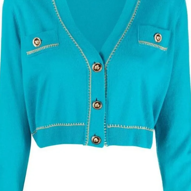VERSACE Cropped Knit Sweater 'Dylan Tourquoise'-1