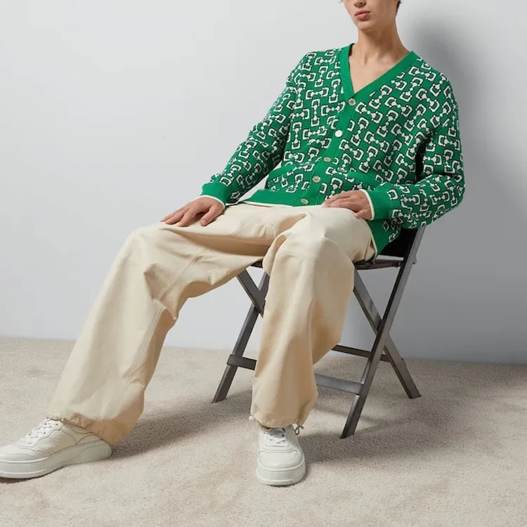 GUCCI Horsebit Cotton Piquet Cardigan Knitwear Men's Green-1