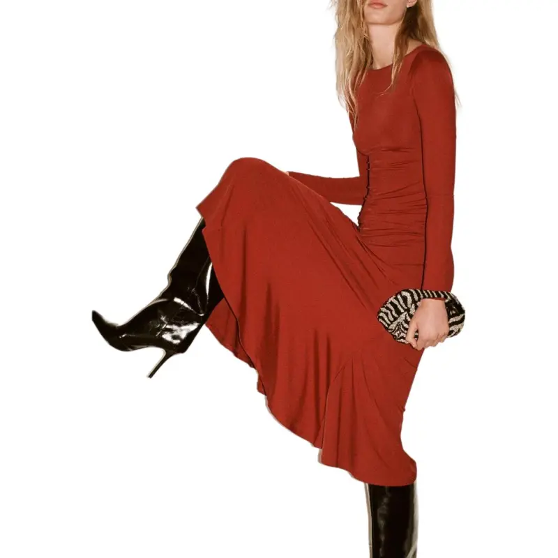 ZARA Long-Sleeved Dresses Women's Deep Red-2