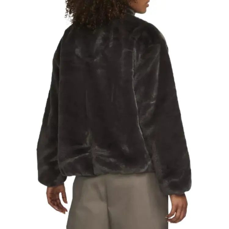 Nike Women's Faux Fur Swoosh Jacket Velvet Brown/Cave Stone-4