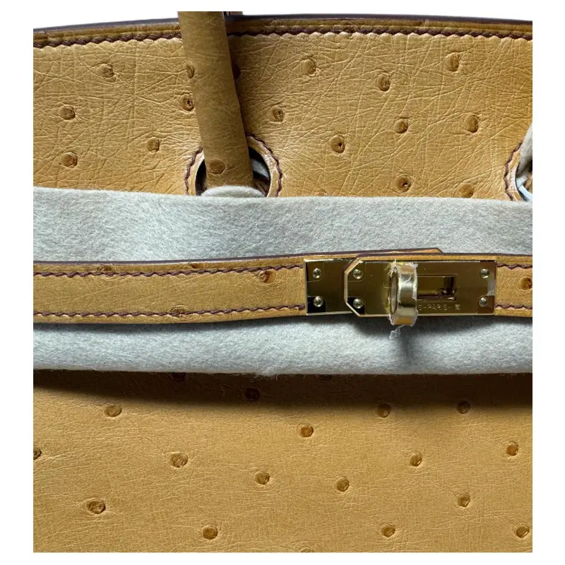 HERMES Birkin Ostrich Leather Birkin Bag Handbags Women's 37 Gold Gold Brown-3