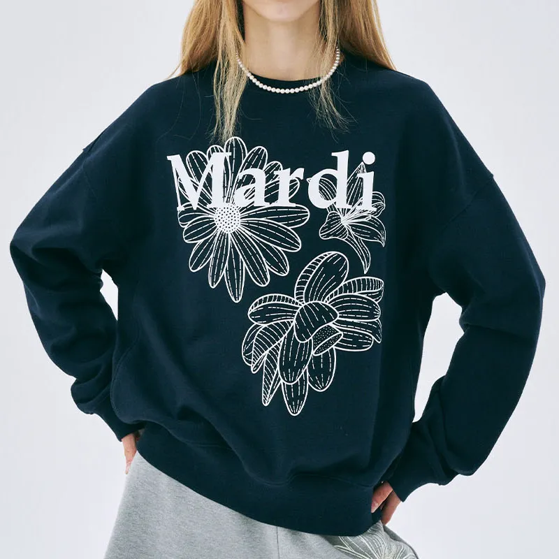 MARDI MERCREDI SS25 SWEATSHIRT TRIPLE FLOWER_NAVY WHITE Sweatshirt Korean Style Women's Marine Blue/White-4