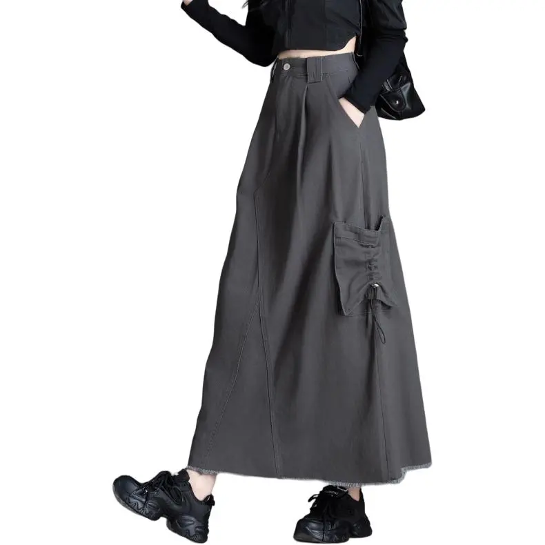 You Cow Me Pants Denim Long Skirt Women's Dark Gray-1