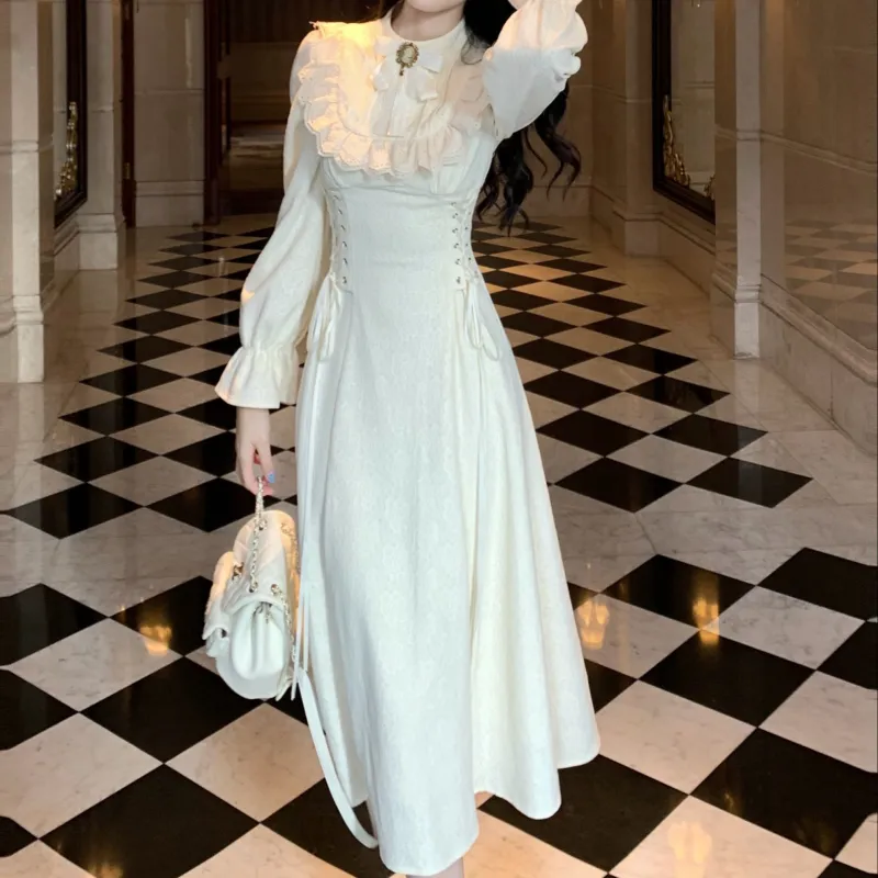 Blovelan Long Sleeved Dresses Women's Apricot-2