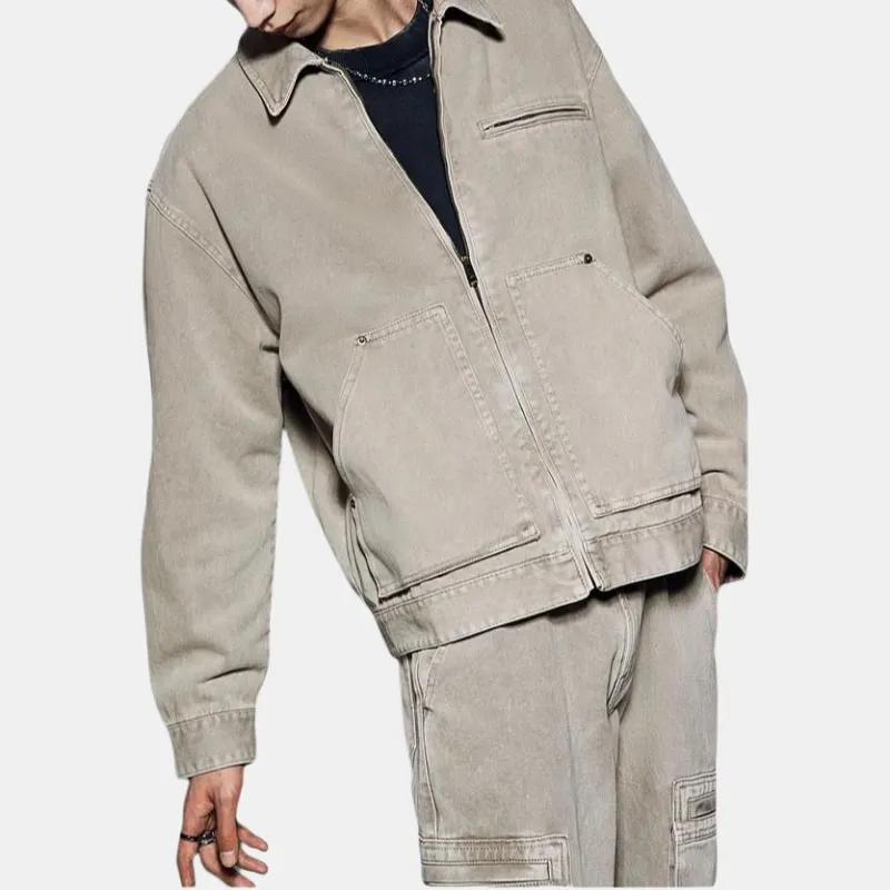 H&M Denim Jacket Men's Khaki Green-3