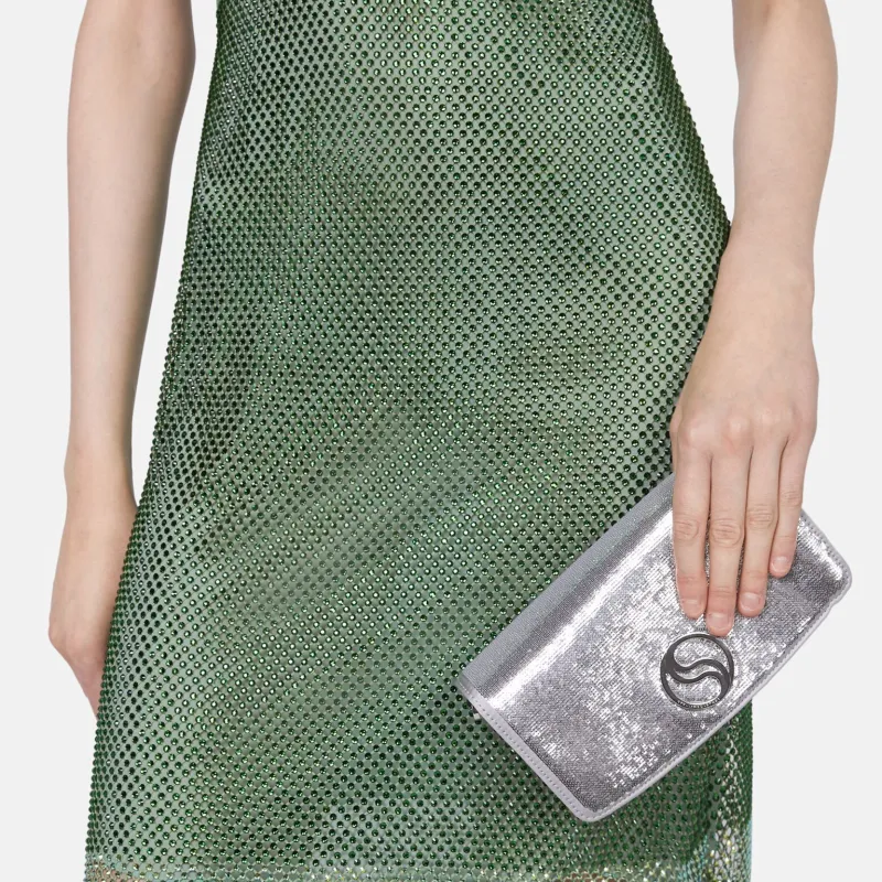 Stella McCartney S-Wave Recycled Polyester Shoulder Bag Crossbody Bag Wallet Regular Women's Silver-4