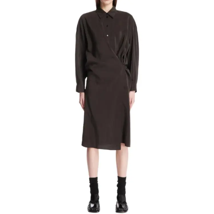 Lemaire Straight Collar Twisted Dress 'Dark Espresso'-3