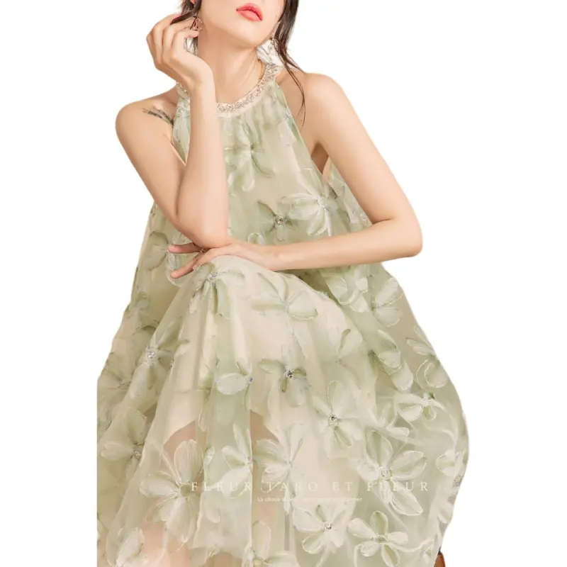 QIAOYUHUAZUN Sleeveless Dress Women's Green-1