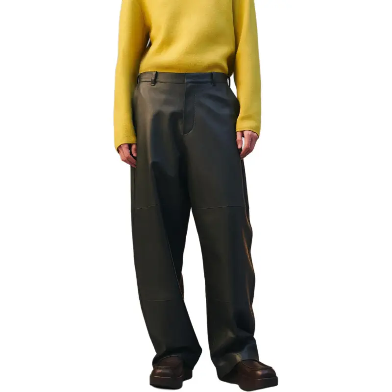ZARA Leather Pants Men Gray-2
