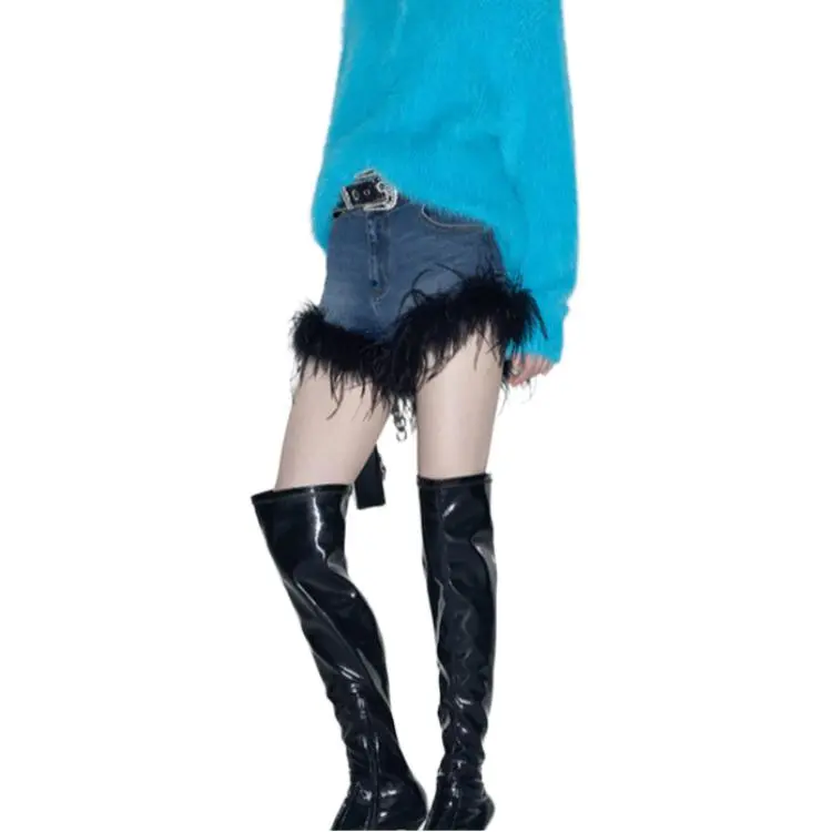 GIMING Denim Shorts Women's Blue+Black-4