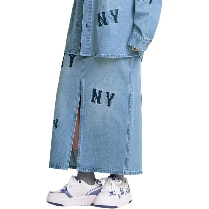 MLB New York Yankees Denim Long Skirts Women's Light Blue-3