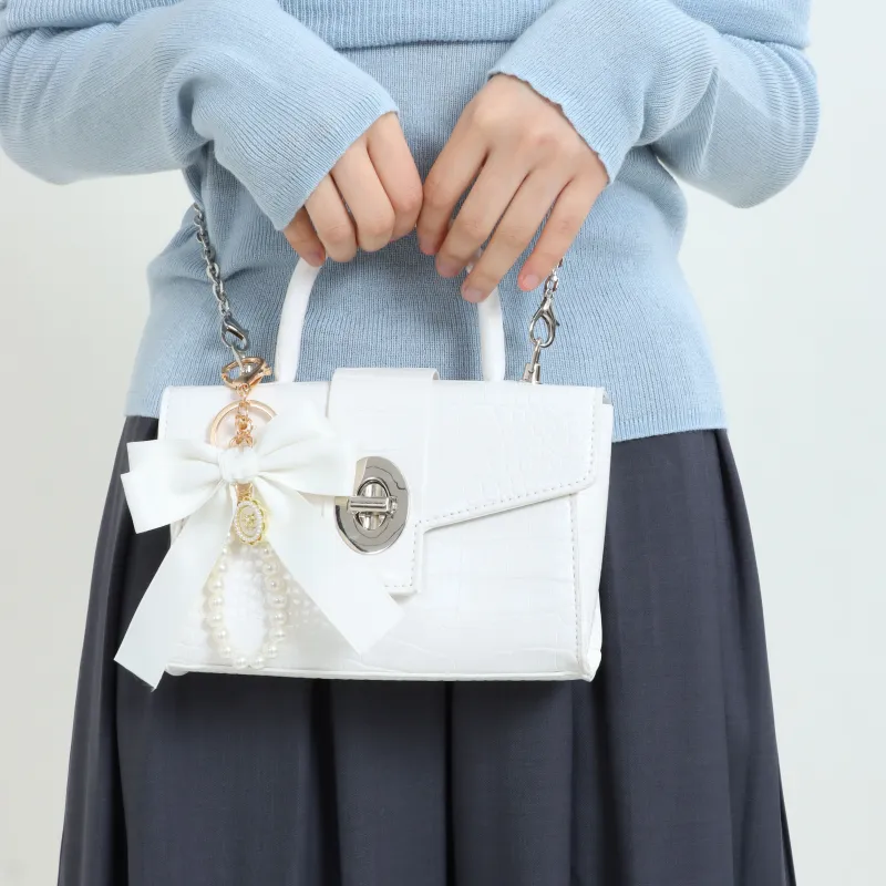 OTA PU Small Square Bag, One Shoulder Handbag Medium Size Women's Crocodile Pattern White/Crocodile Pattern Black-3