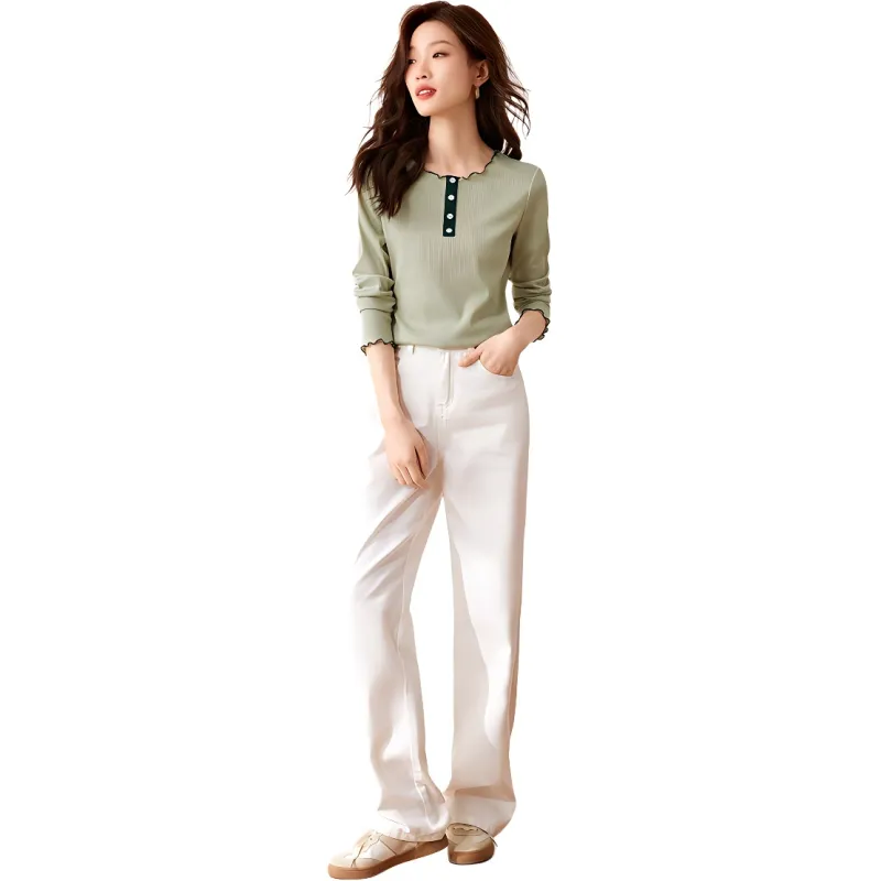 Mo Han Yi Mei Regular T Shirt Women's Green-3