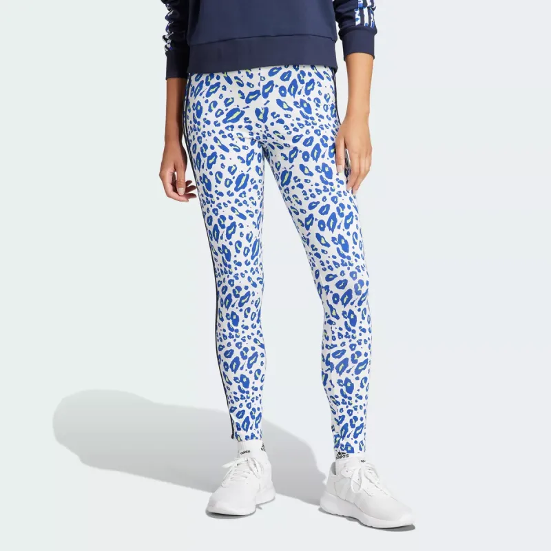 Adidas Essentials 3-Stripes Animal Print Leggings Leggings Women's Blue-1