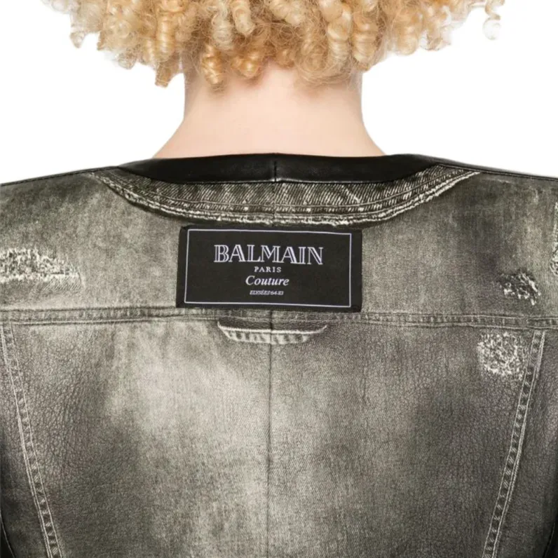 BALMAIN Denim print Leather Jacket-4