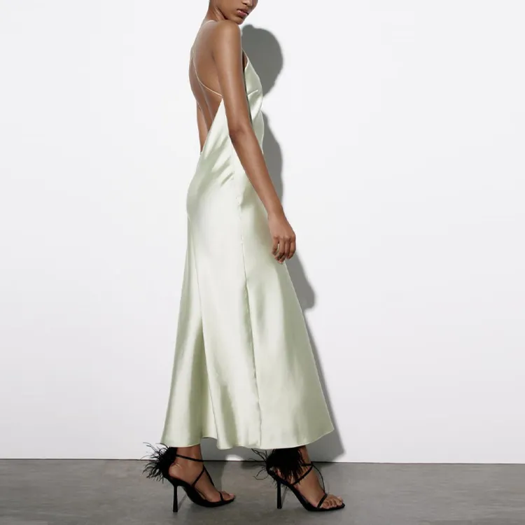 ZARA Slip Dresses Women's Gray Green-4