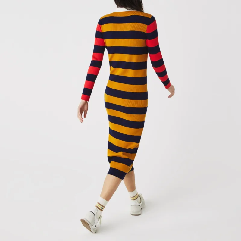 LACOSTE Long Sleeved Dress Women's Turmeric/navy Blue-2
