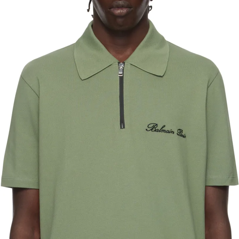 BALMAIN Logo Embroidered Short Sleeved Polo Shirt-4