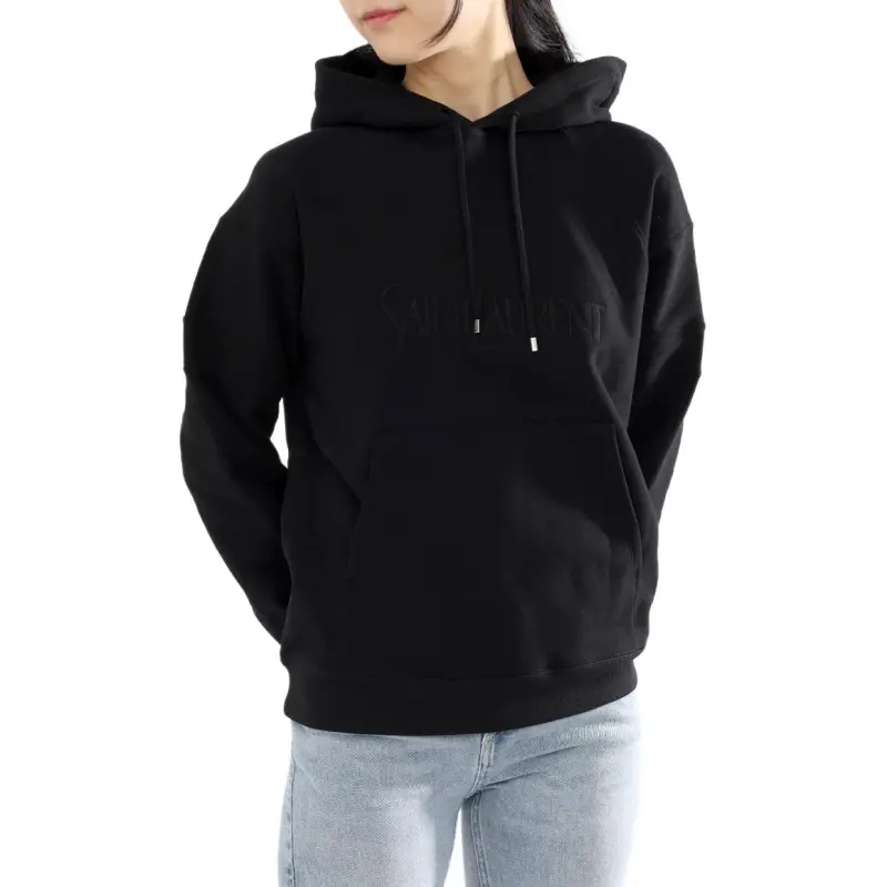 SAINT LAURENT Logo Detailed Drawstring Hoodie-3