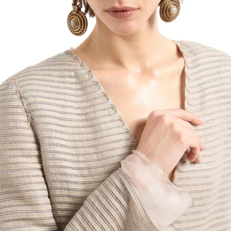 GIORGIO ARMANI Single breasted Jacket In Silk Chiffon With Embroidered Suede Webbing-6