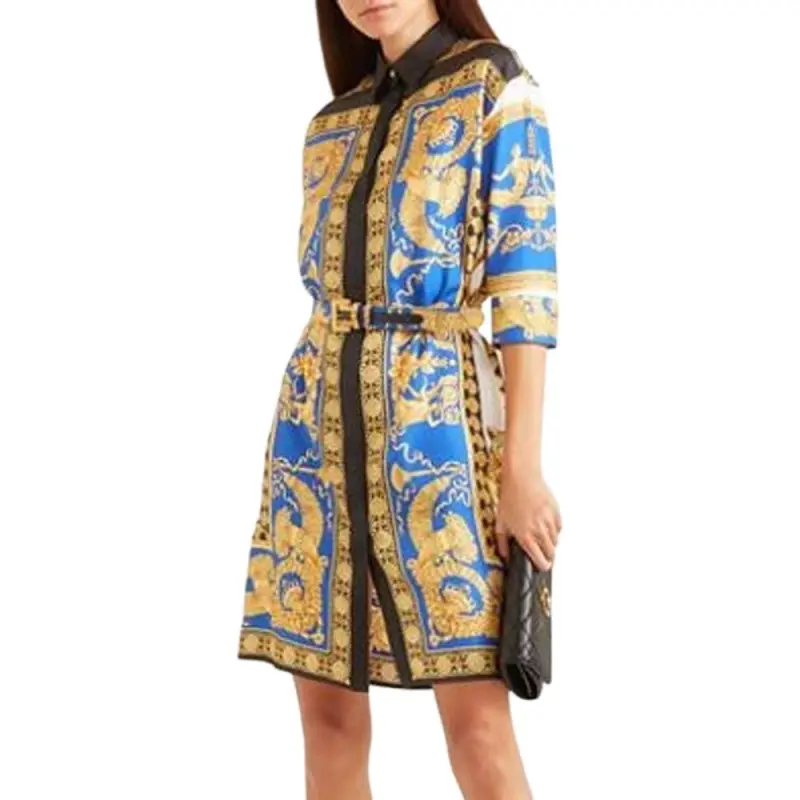 VERSACE Long Sleeved Dress Women's Blue-1