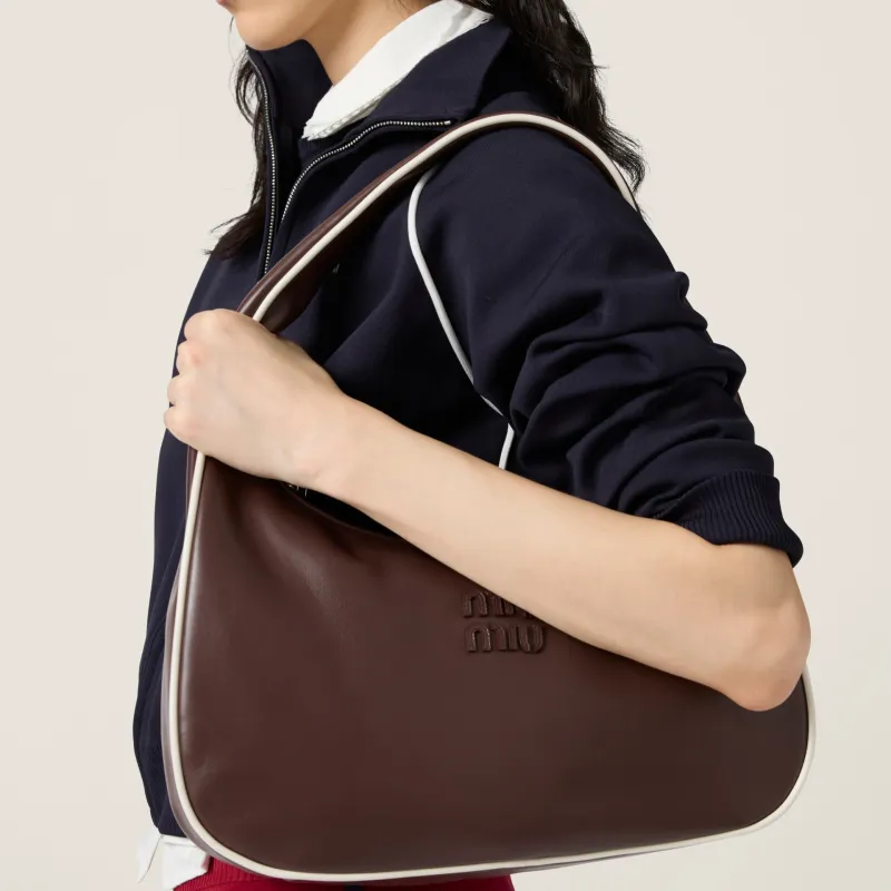MIU MIU Wander Series Calfskin Handbag Shoulder Bag Women's Briarwood With White Accents-5