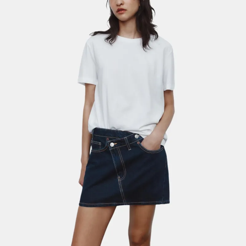 ZARA Trf Denim Short Skirts Women's Deep Indigo Cyan-2