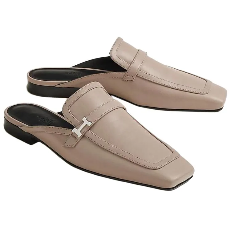 HERMES Groupie Wrap toe Slippers Women's Gray Yellow Beige-2