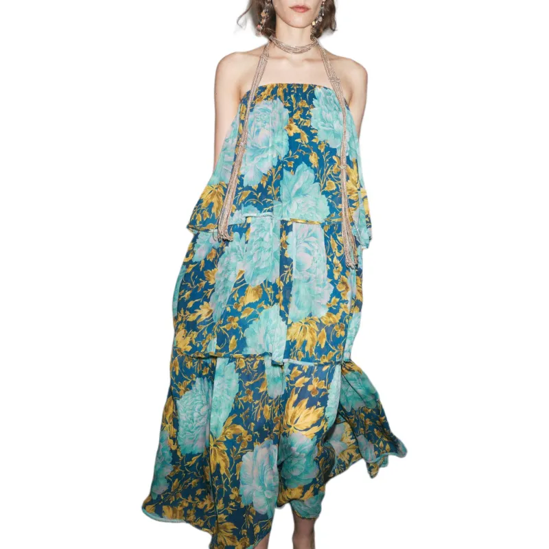 ZARA ZW Series Sleeveless Dress Women's Blue-3