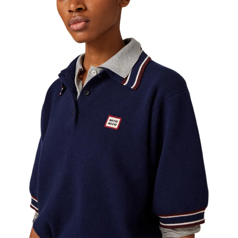 MIU MIU Wool And Cashmere Polo Sweater Navy-3