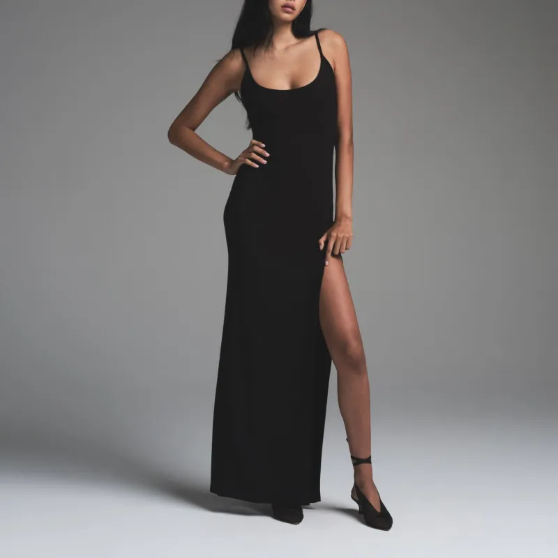 SKIMS FW24 SOFT LOUNGE CAMI SLIT LONG DRESS Slip Dress Women's ONYX/Onyx-1